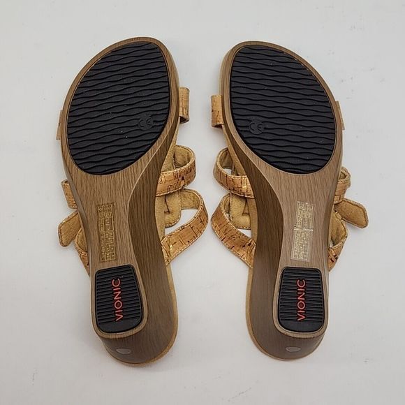 Vionic Radia Sandal Shoe 2" Wedge Heel Brown Cork Adjustable Women's 6 Slip On - Picture 16 of 16